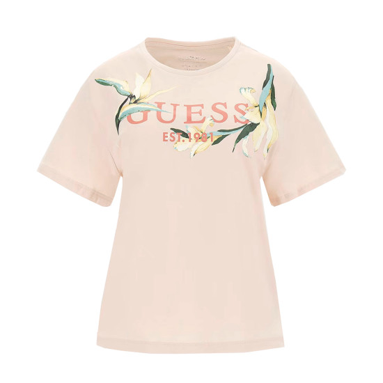 Guess Γυναικεία κοντομάνικη μπλούζα Logo Flowers T-Shirt